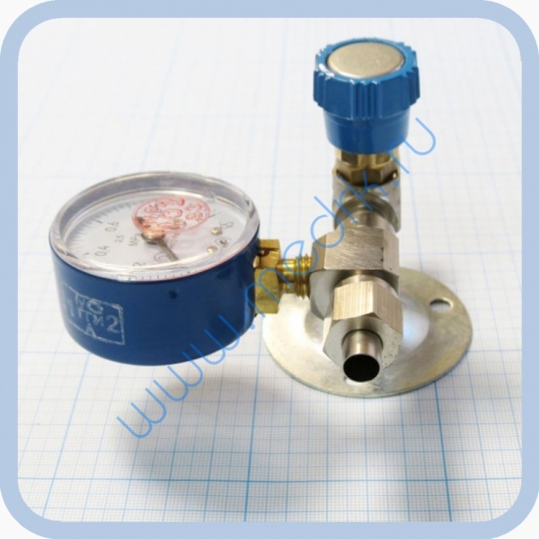 Вентиль медицинский с манометром на вход (клапан запорный К-1101-16) для кислорода, закиси азота   Вид 5