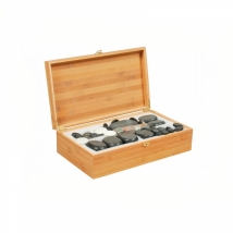 Набор массажных камней из базальта в коробке из бамбука НК-3Б