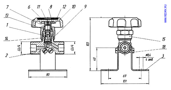 Схематическое изображение запорного клапана К-1409-250